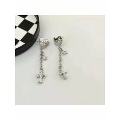 Серьги пусеты, фианит, белый, серебряный, черный be Self True Jewel