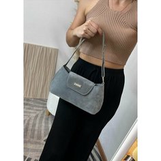 Сумка багет Shapely, фактура бархатистая, серая