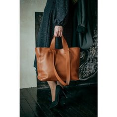 Сумка шоппер Vera Pelle, фактура зернистая, оранжевый, коричневый