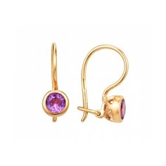 Серьги DINASTIA, золото, 585 проба, фианит, , фиолетовый Династия