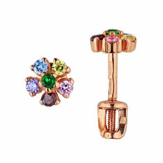 Серьги пусеты AZADE, красное золото, 585 проба, фианит, длина 1 см, , красный