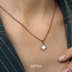 Подвеска Infini, красное золото, 585 проба, родирование, фианит, эмаль, размер 1.8 см., белый, золотистый