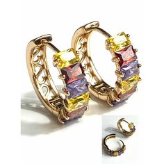 Серьги Florento, кристалл, размер 20 мм, желтый, красный, золотой, фиолетовый