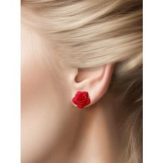 Серьги пусеты, размер 15 мм, красный Нет бренда