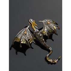 Брошь, стразы, черно-серый в черном серебре Petro Jewelry