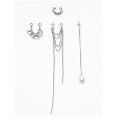 Серьги каффы O-Sh, жемчуг пресноводный культивированный, кристаллы Swarovski, серебряный
