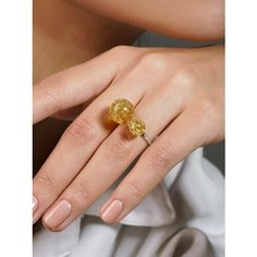 Кольцо SKAZKA Natali Romanovoi, серебро, 925 проба, родирование, янтарь прессованный, янтарь, размер 20, желтый