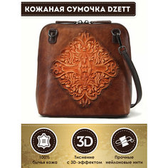 Сумка кросс-боди Dzett, фактура тиснение, коричневый, бордовый