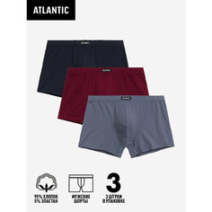 Трусы Atlantic 3MH-200, комплект из 3 шт., размер 50/XL, красный, голубой, синий, бордовый