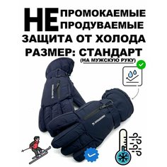 Перчатки Горные лыжи и Сноуборд для взрослых и детей, размер Средний (универсальный мужской), темно-синий Нет бренда