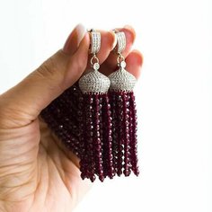 Серьги с подвесками Mia Diva, гранат, бордовый