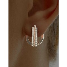 Серьги Ювелир Карат, серебро, 925 проба, родирование, фианит, размер 15 мм, длина 1.7 см, , серебряный