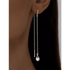 Серьги цепочки Ювелир Карат, серебро, 925 проба, родирование, фианит, размер 68 мм, длина 9.5 см, , серебряный