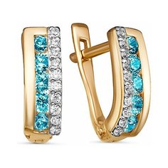 Серьги двусторонние Infini, красное золото, 585 проба, фианит, размер 11 мм, длина 1.1 см, , голубой