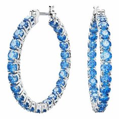 Серьги конго SWAROVSKI, кристаллы Swarovski, размер 30 мм, серебристый/голубой