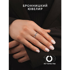 Кольцо Бронницкий Ювелир, серебро, 925 проба, родирование, фианит, размер 17, ширина 2 мм, серебристый