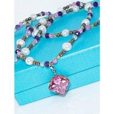 Колье JEWELRY A VENTO, циркон, аметист, жемчуг культивированный, хризолит, гематит, топаз, длина 40 см, розовый, мультиколор, фиолетовый, лиловый