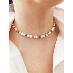 Чокер JEWELRY A VENTO, аметист, гранат, жемчуг культивированный, кварц, розовый кварц, длина 35 см, белый, розовый, мультиколор, фиолетовый, лиловый