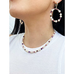 Чокер JEWELRY A VENTO, аметист, гранат, жемчуг культивированный, жемчуг пресноводный культивированный, кварц, жемчуг барочный, жемчуг пресноводный, длина 45 см, белый, розовый, мультиколор, фиолетовый, лиловый