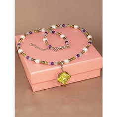 Колье JEWELRY A VENTO, циркон, аметист, жемчуг культивированный, хризолит, гематит, топаз, длина 40 см, розовый, мультиколор, фиолетовый, лиловый