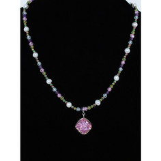 Колье JEWELRY A VENTO, циркон, аметист, жемчуг культивированный, хризолит, гематит, топаз, длина 45 см, розовый, мультиколор, фиолетовый, лиловый