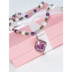 Колье JEWELRY A VENTO, циркон, аметист, жемчуг культивированный, хризолит, гематит, топаз, длина 35 см, розовый, мультиколор, фиолетовый, лиловый