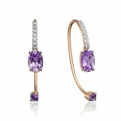 Серьги пусеты PLATINA, красное золото, 585 проба, аметист, топаз, , золотистый