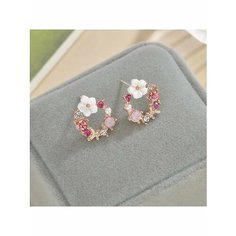 Серьги пусеты, жемчуг имитация, фианит, розовый, белый, золотой be Self True Jewel