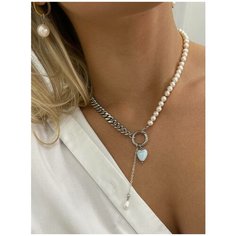 Колье MOON SOUL, жемчуг культивированный, керамика, жемчуг пресноводный культивированный, жемчуг пресноводный, длина 43 см, голубой