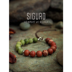 Браслет-нить SIGURD, нефрит, 1 шт., размер 16 см, зеленый/красный