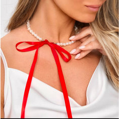 Чокер JeweLi, длина 76 см, красный