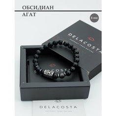 Браслет DELACOSTA, обсидиан, агат, 1 шт., размер 17 см, размер S, черный