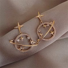 Серьги пусеты, фианит, размер 25 мм, золотой Black Cat Store