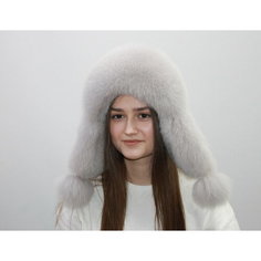 Шапка ушанка Мария из меха песца для женщин, размер 56, нежно-голубой