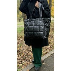 Сумка шоппер , фактура стеганая, черная Нет бренда