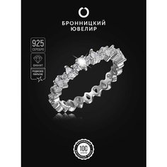Кольцо Бронницкий Ювелир, серебро, 925 проба, родирование, фианит, размер 18, серебристый