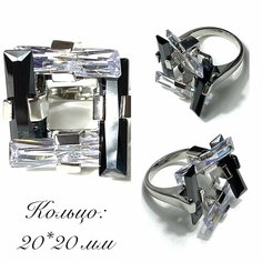 Кольцо Florento, хрусталь, размер 17, черный, серебряный, белый