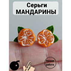 Серьги пусеты Tiny Petal, размер 10 мм, оранжевый/зеленый