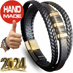 Плетеный браслет MyStrong. The best is in your hands, металл, размер 21.5 см, размер M, черный/золотой