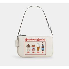 Сумка багет Coach, фактура зернистая, белый