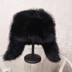 Шапка ушанка для девочек и женщин, размер 55-56, черный/графит Без бренда