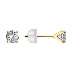 Серьги пусеты Diamant, красное золото, 585 проба, фианит, размер 5 мм, , бесцветный