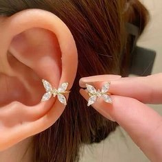 Серьги каффы, искусственный камень, золотистый Нет бренда