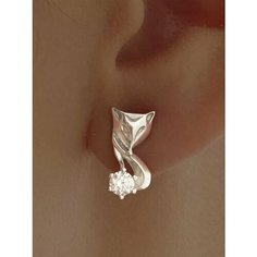Серьги Ювелир Карат, серебро, 925 проба, родирование, фианит, размер 6 мм, длина 1.5 см, , серебряный
