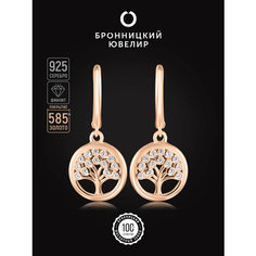 Серьги Бронницкий Ювелир, серебро, 925 проба, золочение, фианит