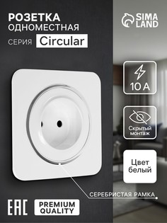 Розетка одноместная, серия circular, 10 а, скрытый монтаж, без заземления, серебристая рамка, белая No Brand