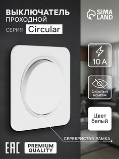 Выключатель проходной, серия circular, 10 а, одноклавишный, скрытый монтаж, серебристая рамка, белый No Brand