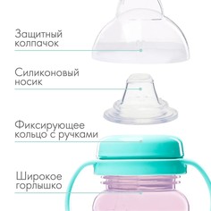 Поильник - непроливайка детский m&b с мягким носиком, от 9 мес., 270 мл., с ручками, розовый/бирюзовый Mum&Baby