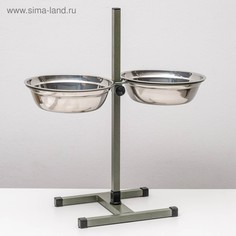 Подставка с мисками, 2 х 2 л, высота 50 см, разборная, зеленая Пижон