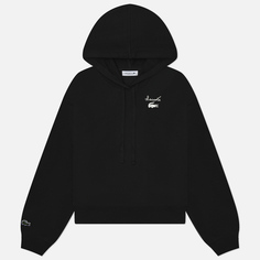 Женская толстовка Lacoste Logo Fleece Hoodie, цвет чёрный, размер 38